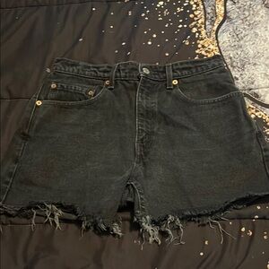 Black Distressed Levi’s Denim Shorts